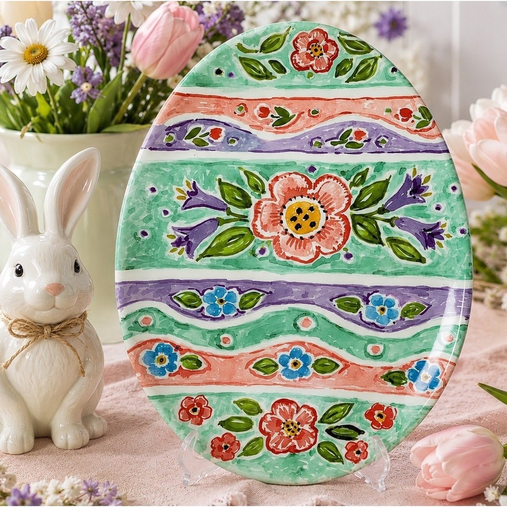 NEW‎ Certified International Joy of Easter Oval Egg Shaped Melamine  Platter